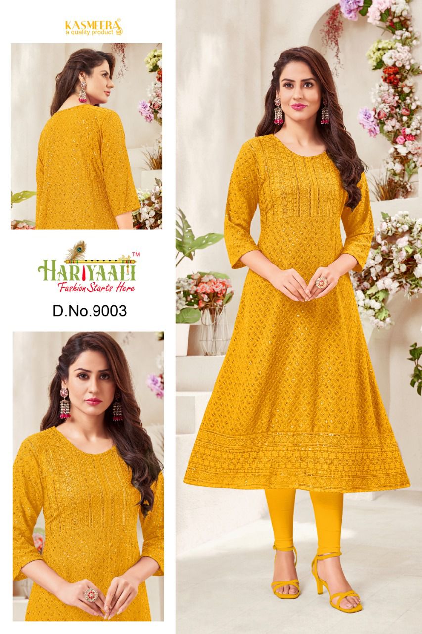 Hariyaali Aleen Fancy Regular Wear Rayon Latest Kurtis Collection